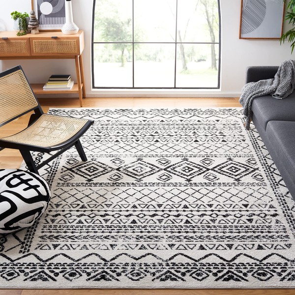 SAFAVIEH Tulum Collection Area Rug - 6' x 9', Ivory & Black, Moroccan Boho Distressed Design, Non-Shedding & Easy Care, Ideal for High Traffic Areas in Living Room, Bedroom (TUL268D)
