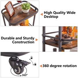 IBUYKE 3-Tier Home Bar Serving Cart,Kitchen Storage Carts with Wheels,11.79x15.72x33.01 inches,Rolling Mini Bar Cart for Home, Outdoor, Kitchen, Bedroom TMJ319H