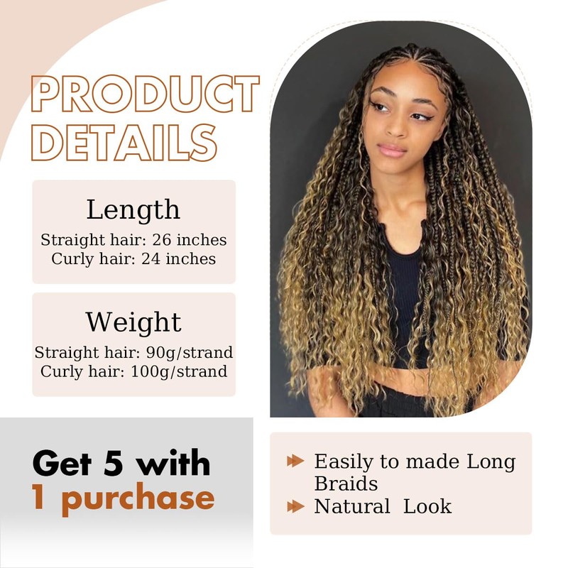 Auburn to Honey Blonde Boho Pre Stretched Braiding Hair 26"