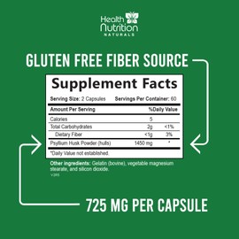 Psyllium Husk Capsules 1450 mg - Natural Soluble Psyllium Husk Fiber Supplement, Non-GMO Psyllium Husk Caps, Digestive Health Support, Psyllium Fiber Capsules for Adult Men & Women - 120 Capsules