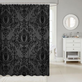 Feelyou Adults Black Vintage Damask Floral Shower Curtain Oriental Antique Bathroom Shower Curtain Set 72"x72" Gothic Bohemia Boho Bath Curtain Exotic Sugar Skull Bathroom Accessories