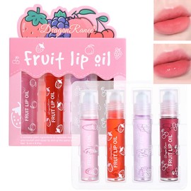 Roll Up Glitter Lip Gloss, Lip Shiner Roll-On, Lip Gloss Set, Colourless Lip Gloss Transparent, 4 Pieces Lip Gloss Fruit Flavour, Moisturising Lip Balm, Transparent Lip Enhancer