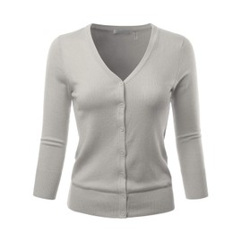 Eimin - Sudadera de punto elástico para mujer con cuello en V de manga 3/4 (S-3X), Esw001_lightgrey, XXX-Large (Más)