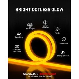 Shine Decor LED Rope Lights AC 120V, Connectable & Cuttable Dotless 120LEDs/M Eco Neon Strip Lighting, ETL IP65 Waterproof & Weather-Resistant for Home Commercial, 8x16mm, Gold, 65.6FT