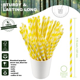 [1000 Count] Yellow Paper Drinking Straws, 7.75 Inch -Restaurant Bulk Pack