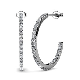 Cate & Chloe | Rosalyn 18k White Gold Hoop Earrings | Hoop Earrings for Women | Solitaire Diamond Crystals Add Sparkle | White Gold Hoop Earrings for Women | Elegant Half-Hoop Design Gold Earrings