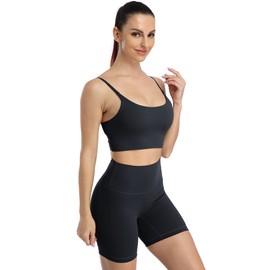 icyzone Workout Sports Bra for Women - Padded Wirefree Mid Impact Bras Top for Gym Yoga (M, Black/Cream White)