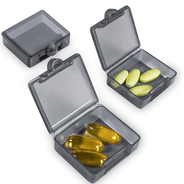 Small Pill Cases Organizers 3 Pack, Daily Pill Case One Day Mini Pill Box Container Portable for Purse Pocket Small Pill Holder Case (Dark Gray)
