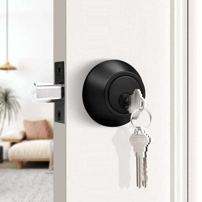 Probrico 4 Pack Black Double Cylinder Deadbolt Lock Set, Round