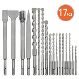 BeHappy 17Pcs SDS Plus Rotary Hammer Drill Bit Set,Concrete Drill Bit Kit with Carbide-Tipped Masonry Drill Bits and Chisels for Concrete, Stone, Brick, with Storage Case