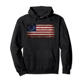 Betsy Ross Flag in Heavy Grungy Style Pullover Hoodie
