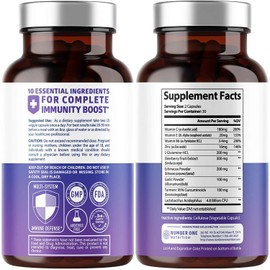 Premium 10 in 1 Immune Support Supplement [10 Potent Ingredients] with Elderberry, Vitamin C, Echinacea, Zinc and Probiotic for Immune Support, Gut Health and Better Digestion, 60 Veg Caps