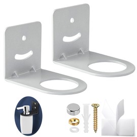 TRINENOX Non-Drilling Adhesive Shower Gel Bottle Rack, Soap Bottle Dispenser Holder Wall Mount, Hand Pump Bottles Dispenser Stand Hanging Rack Shampoo Standing Shelf Storage Holder Bracket(2 Silver L)