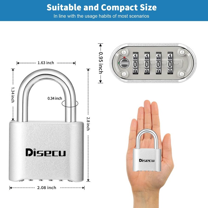 1 Pack disecu Heavy Duty 4 Digit Combination Lock, Anti-Error