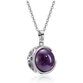 Top Plaza Amethyst Healing Crystal Stone Necklace Round Ball Rotating Natural Gemstone Pendant Necklace for Women Purple Energy Jewelry Christmas Gifts