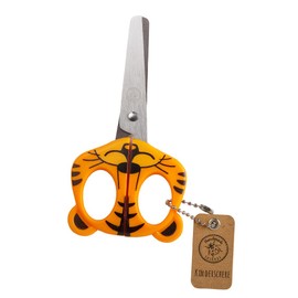 Lulubug Children's Scissors from 3 Years, Tiger Motif, 13 cm Length, Blade 7.5 cm, Rounded, Rustproof Blade, Cut up to 25 Stacked Copy Paper Sheets