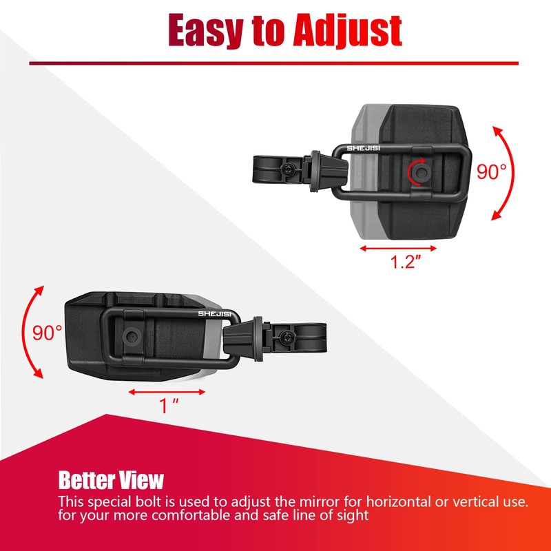 SHEJISI UTV Side Mirrors for 1.65"-2" Roll Cage, Aluminum Solid