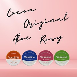 Vaseline Lip Balm - Petroleum Jelly - Lip Therapy - Original, Coco Butter, Alo VeraAnd Rosy 20g Tin - Soothes Dry Lips - Pack Of 4