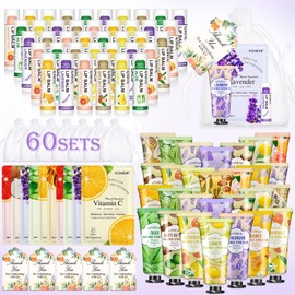 60 Pack Bulk Lip Balm, Facial Mask and Hand Cream Sets, Easter Basket Stuffers, Bridal Shower Favors, Mothers Day Gifts and Teacher Appreciation Gifts for Guests, Bulk Thank You Gifts for Women