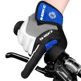 INBIKE Cycling Gloves Bike Gloves Men Mountain Bike Full Finger Gel Padded Blue Large