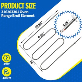 316203301 316200600 Electric Range Broil Element Compatible with Frigidaire Kenmore CFEF3020LWG FFEF3020LBF FGEF3031KWF, Oven Heating Element Replace 316203300 2210851 7316203301 832974 AH3506335