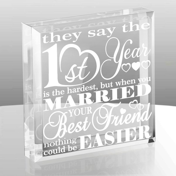 KATE POSH - First Wedding Anniversary Paper Gifts - 1st Year of Marriage Engraved Paperweight and Keepsake - Best Friends Wedding Gifts, First (1st), First Year as Husband & Wife