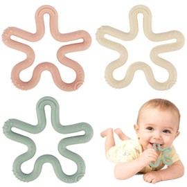 Fu Store 3 Pack Coral Flower Ring Teether Baby Teething Toys Silicone Teether Ring Toys for Babies 0-6 0-12 0-24 0-36 Months Easy to Grasp Clean Infant Teething Relief Soothing Sore Gums