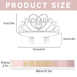 Qaziuy Graduation Sash and Tiara Kit Graduation Princess Rhinestone Crown for Graduation Party Decorations Graduation Supplies Decor