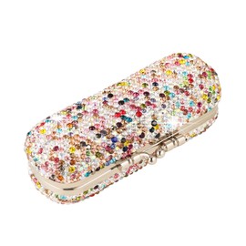 AsAlways Estuche portátil para pintalabios de cristal brillante con espejo, portátil, diamantes brillantes, soporte de almacenamiento de cosméticos para viajes y mujeres a la moda (arcoíris)
