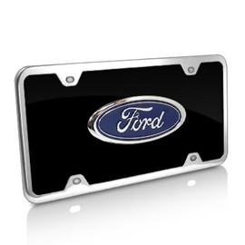 Ford Black Acrylic License Plate with Chrome Frame Kit