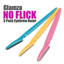 Glamza No Flick 3 Pack Eyebrow Brow Shaper Razor & Dermaplaning Safe Painless Portable Women's Shaver Trimmer Tool Grooming Kit
