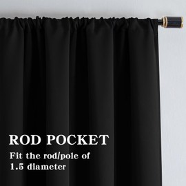 IGEMAEVE Black Blackout Curtains 84 Inch Length 2 Panels Set, Black Out Curtains for Bedroom 84 Inch Long, Rod Pocket Energy Saving Room Darkening Drapes for Living Room Window(W52 x L84)