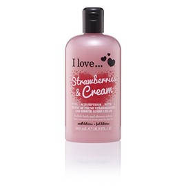 I LOVE Strawberries and Cream Bath and Shower Cream - Hydrating Body Wash and Bubble Bath - With Natural Fruit Extracts and Provitamin B5-500 ml