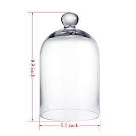 KMwares Clear Glass Display Dome Cloche Bell Jar Tabletop Decorative Case Covered Plants/Food (5.1"x8.9")