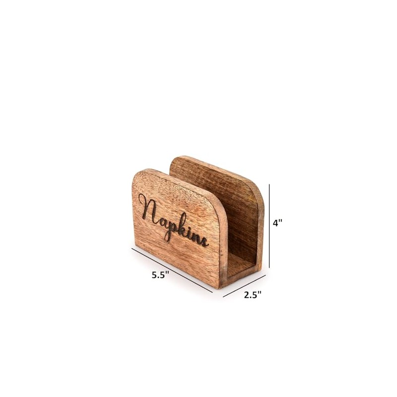 Mahasu Napkin Holder Mango Wood Kitchen Upright Paper Napkin Storage