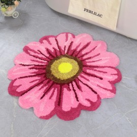 Feblilac Pink Flowers Bath Rug, Floral Mat for Bathroom Cute Plant Non-Slip Floor Mats, Washable Microfiber Carpet for Living Room Home Fast Dry Area Rug