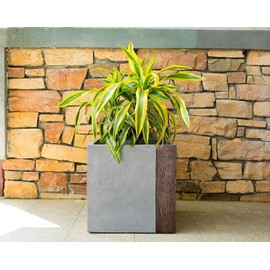 Kante RF0217A-C80811 Lightweight Concrete Modern Square Outdoor Planter, Timber Ridge