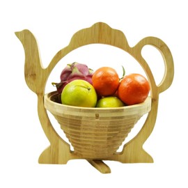 MYOSOTIS Foldable Fruit Basket Gift Bamboo Fruit and Veggie Basket Fruit Bowl Holder and Dried Fruit Basket For Holiday Party (Teapot)