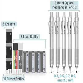 Mr. Pen- Metal Mechanical Pencil Set, 5 Sizes, 0.3, 0.5, 0.7, 0.9, 2mm, Mechanical Pencils, Sketching Pencils, Drafting Pencil, Mechanical Pencil Metal