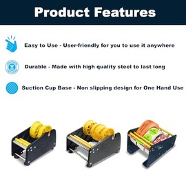 MDJ by Excell - Dispensador manual de etiquetas adhesivas con 4 ventosas para mesa, soporte ajustable para múltiples rollos para oficina, hogar, escue