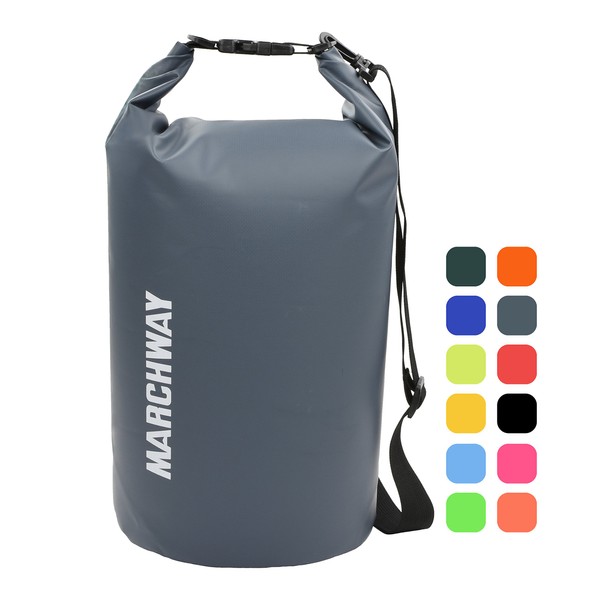 MARCHWAY Floating Waterproof Dry Bag Backpack 5L/10L/20L/30L/40L, Roll Top Pack Sack Keeps Gear Dry for Kayaking, Rafting, Boating, Swimming, Camping, Hiking, Beach, Fishing (Grey, 20L)