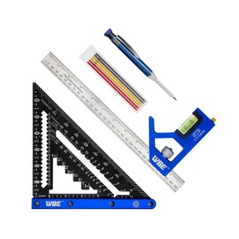 7inch Rafter Square with Carpenter Pencil, 1/8" Precision Heavy Duty Aluminum Woodworking Rule,Laser Etched Scale, Triangle-Ruler Measuring Layout Tool -(Blue, Square Set)
