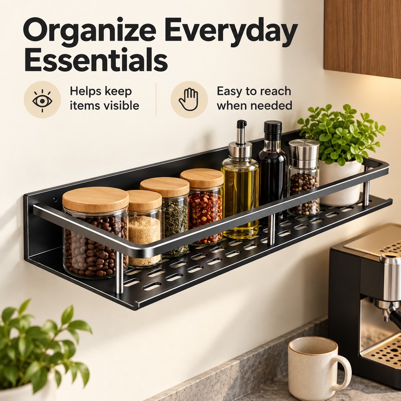 Wall Mounted Aluminum Storage Shelf for Kitchen & Bathroom –