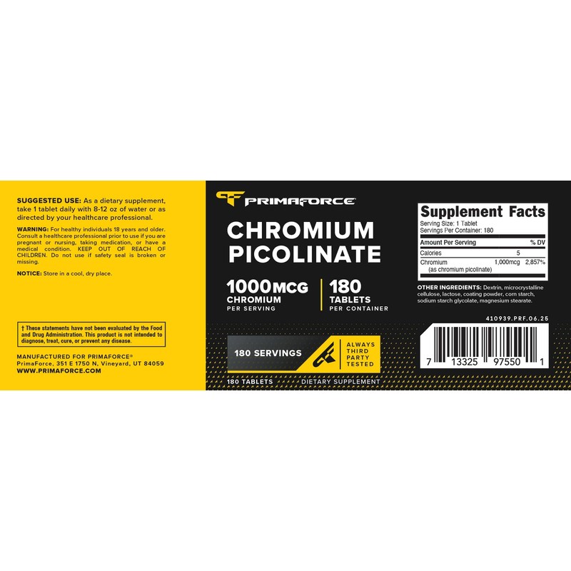 PrimaForce Chromium Picolinate 1000mcg, 180 Tablets
