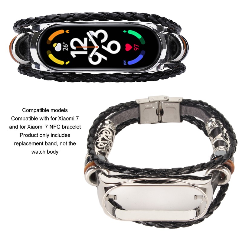 Leather Strap for Xiaomi 7 NFC Bracelet Metal Buckle Ethnic