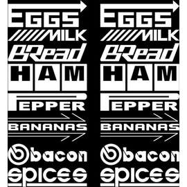 16 pcs Funny Car Stickers, Vinyl car Decals, Funny car Sponsored Stickers, Funny car Sponsors Decals Eggs Milk Banana Bread Ham Pepper, Funny car Decals, car Decals, Set, 7" inches Each (White)