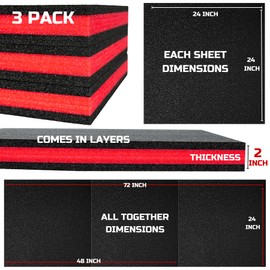 Tool Box Foam 3Pack 24x24x2 inch, Foam Inserts for Cases, Polyethylene Tool Foam Sheets, Gun Case Foam, Drawer Foam Liner, Tool Box Organizer and Storage, Toolbox Shadow Organizers
