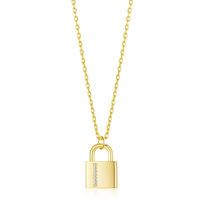 Philip Jones Gold Plated Padlock Necklace Created with Zircondia® Crystals