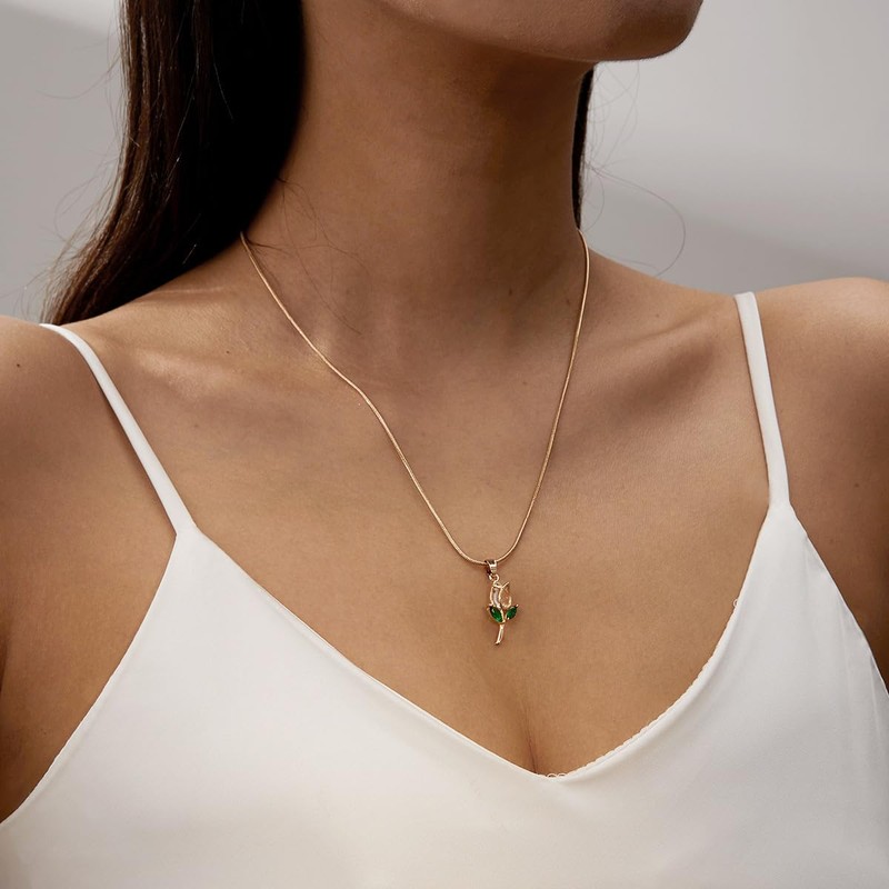 IMINI Elegant Tulip Flower Small Pendant Necklace for Women Girls