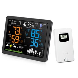 Uzoli EM3566 Weather Station Wireless Indoor Outdoor, 7.4“ Large Weather Station with Atomic Clock, Indoor Outdoor Temperature Humidity, Weather Forecast, Alarms with Snooze, Easy to Read
